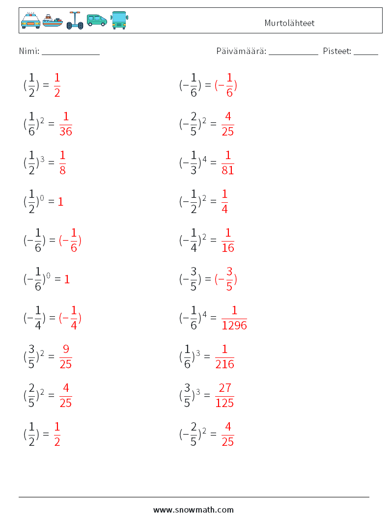 Murtolähteet Matematiikan laskentataulukot 6 Kysymys, vastaus