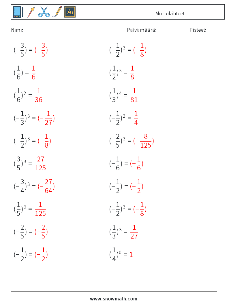 Murtolähteet Matematiikan laskentataulukot 7 Kysymys, vastaus