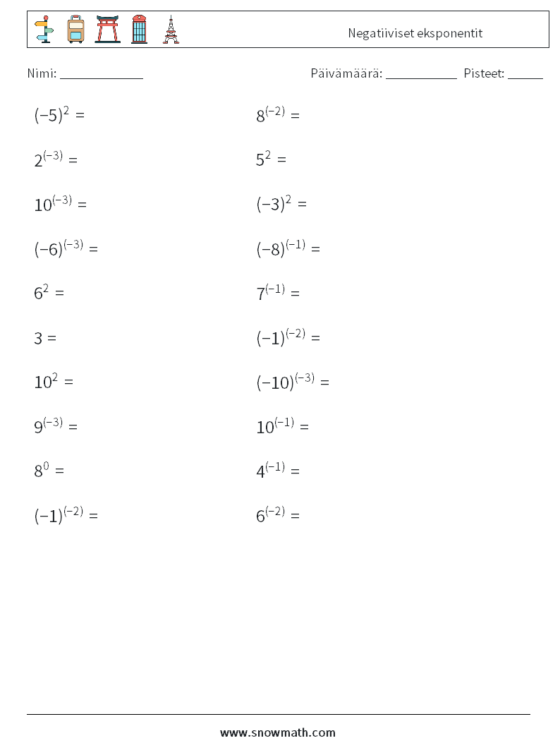  Negatiiviset eksponentit Matematiikan laskentataulukot 3