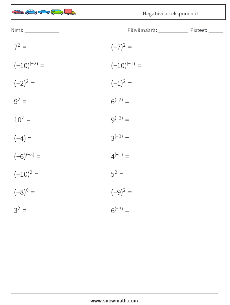  Negatiiviset eksponentit Matematiikan laskentataulukot 4