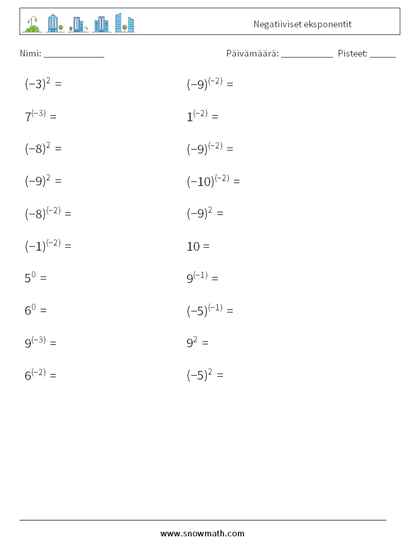  Negatiiviset eksponentit Matematiikan laskentataulukot 5