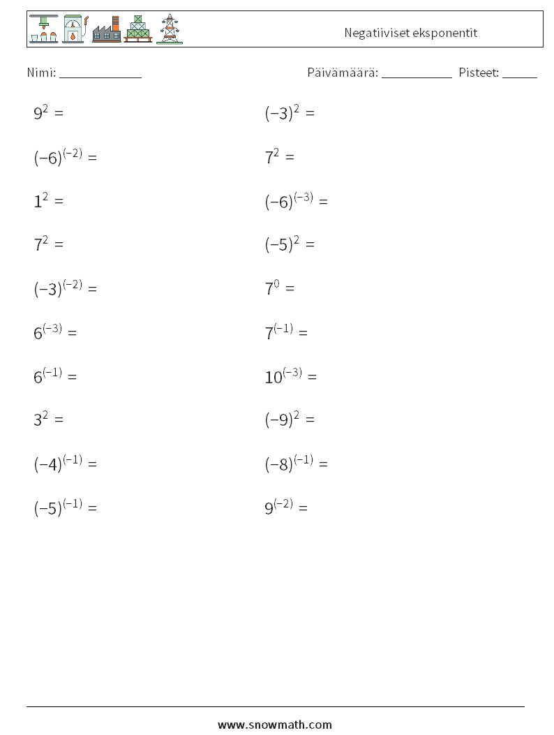  Negatiiviset eksponentit Matematiikan laskentataulukot 6