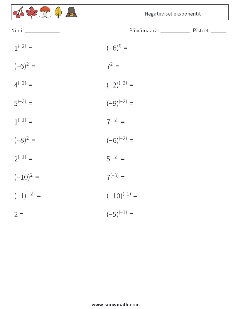  Negatiiviset eksponentit Matematiikan laskentataulukot 8