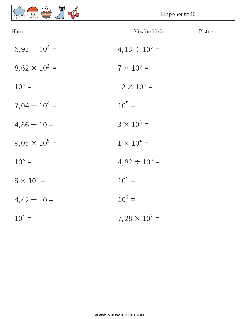 Eksponentit 10 Matematiikan laskentataulukot 2