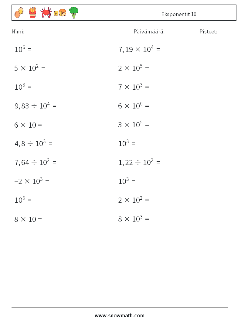 Eksponentit 10 Matematiikan laskentataulukot 3