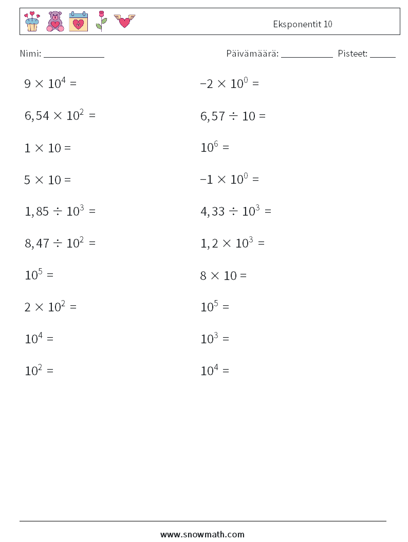 Eksponentit 10 Matematiikan laskentataulukot 4