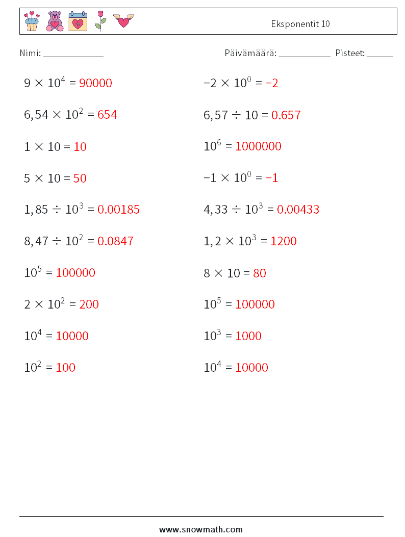 Eksponentit 10 Matematiikan laskentataulukot 4 Kysymys, vastaus