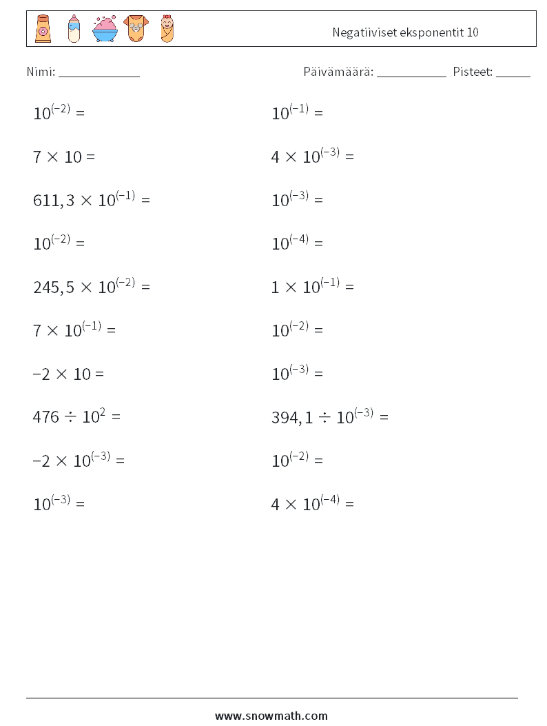 Negatiiviset eksponentit 10 Matematiikan laskentataulukot 4