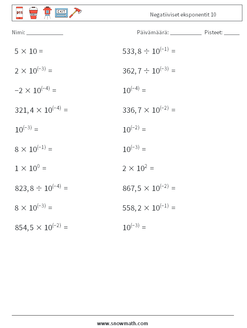 Negatiiviset eksponentit 10 Matematiikan laskentataulukot 6