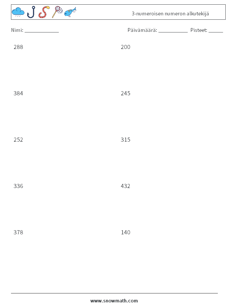 3-numeroisen numeron alkutekijä Matematiikan laskentataulukot 4