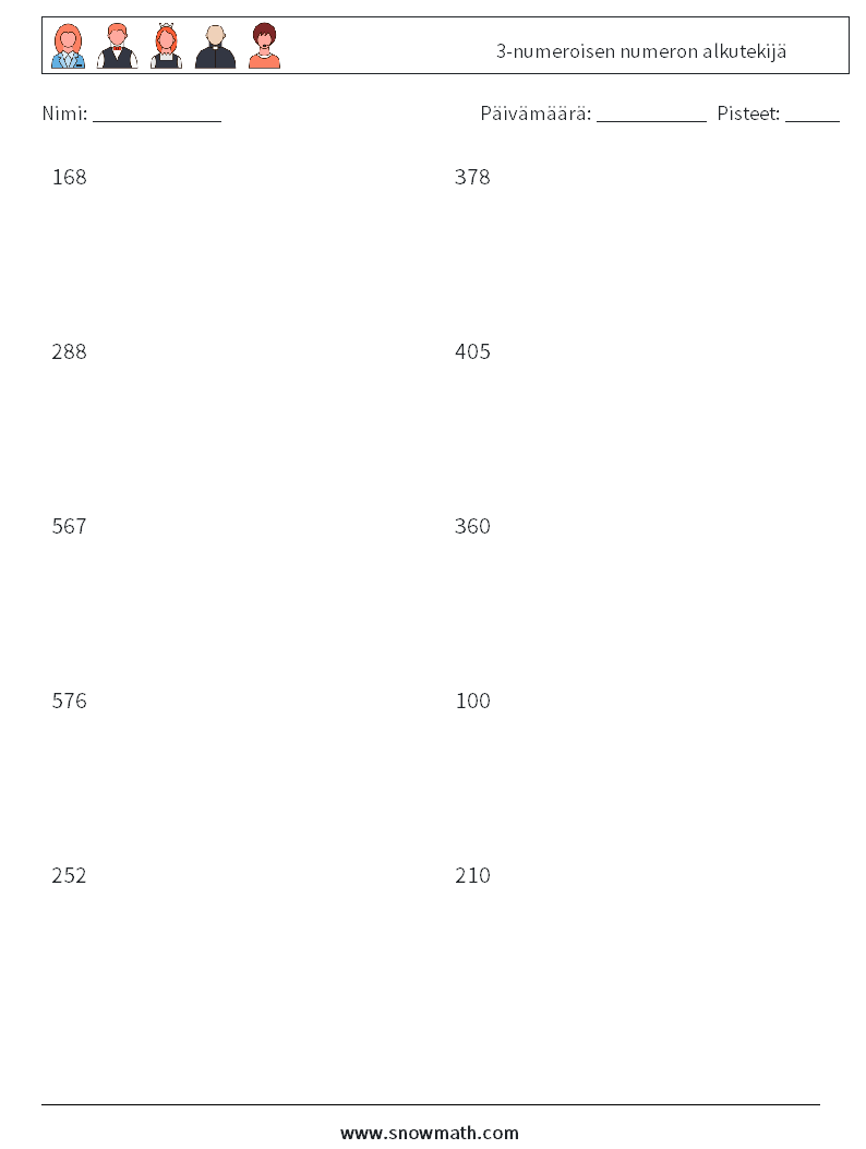 3-numeroisen numeron alkutekijä Matematiikan laskentataulukot 5