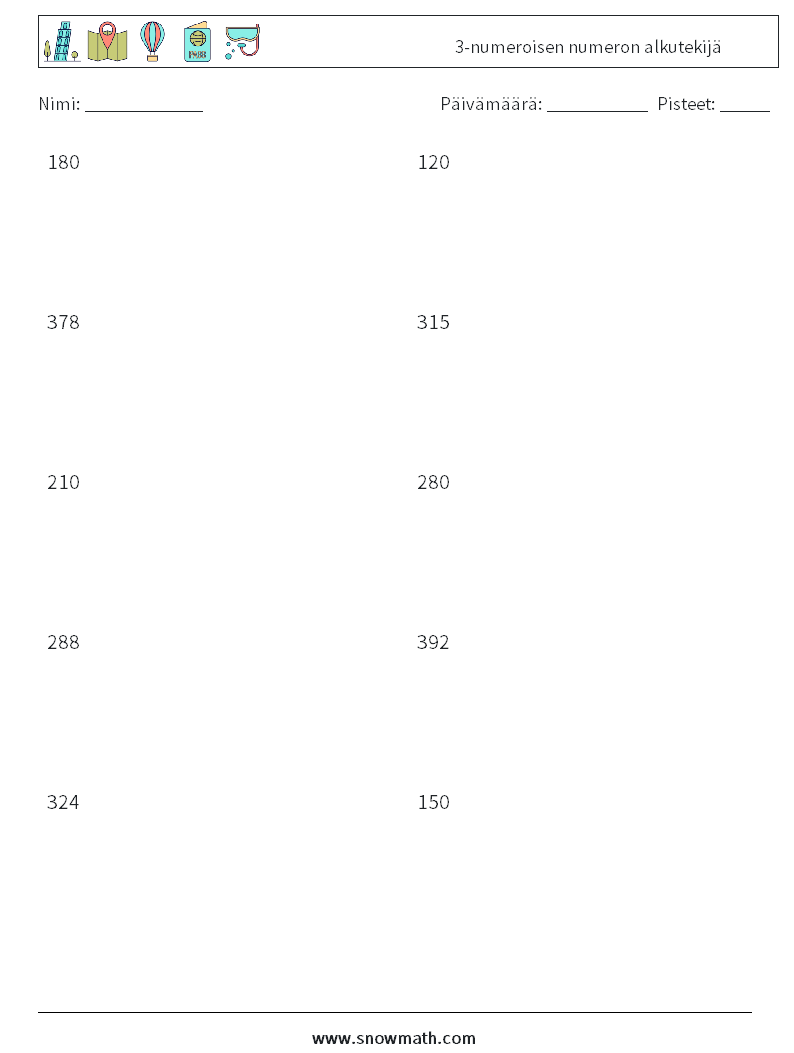 3-numeroisen numeron alkutekijä Matematiikan laskentataulukot 6