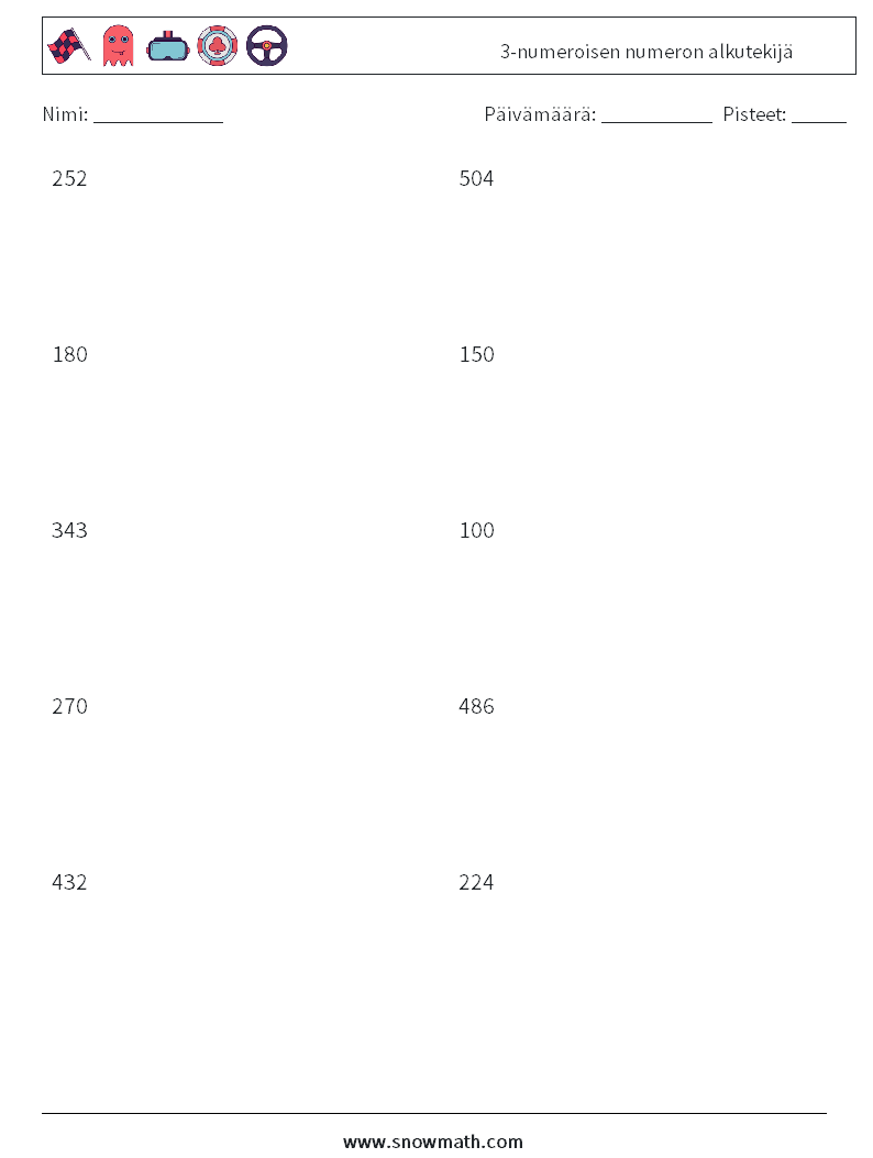 3-numeroisen numeron alkutekijä Matematiikan laskentataulukot 9