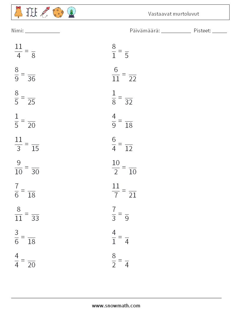 (20) Vastaavat murtoluvut Matematiikan laskentataulukot 1