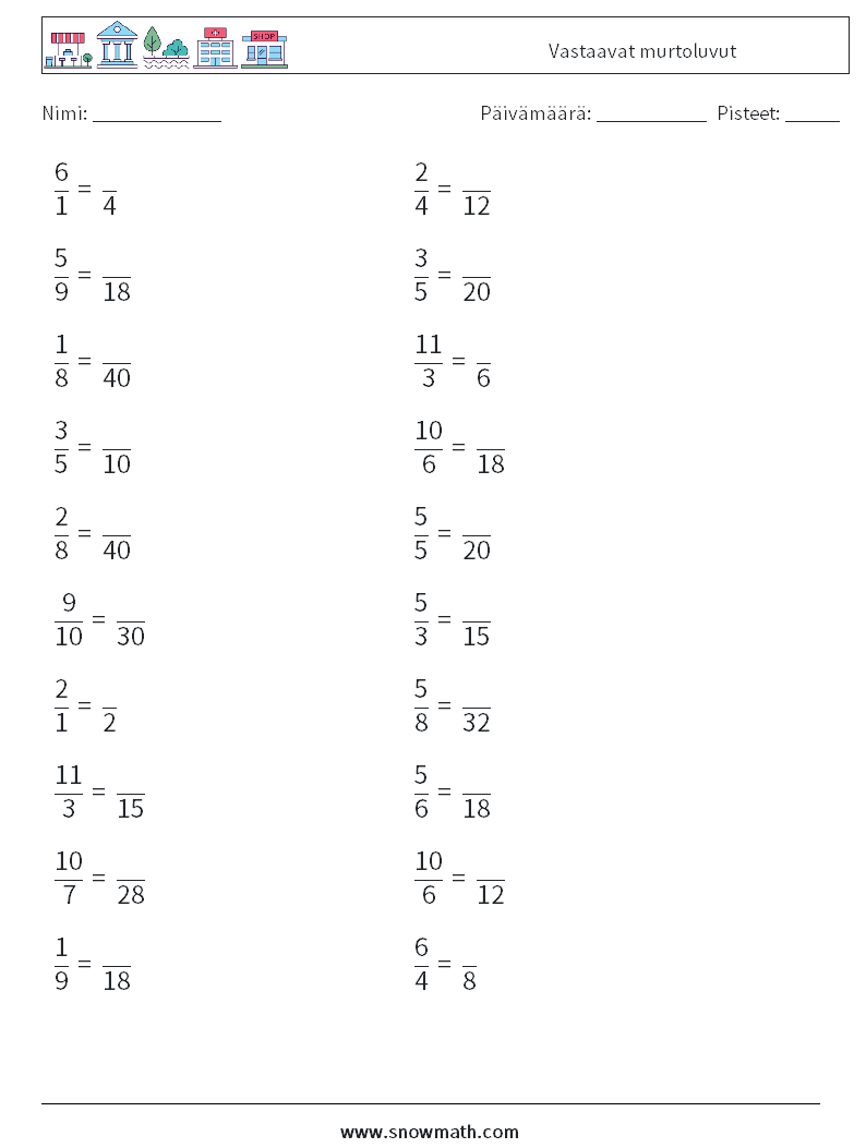 (20) Vastaavat murtoluvut Matematiikan laskentataulukot 4