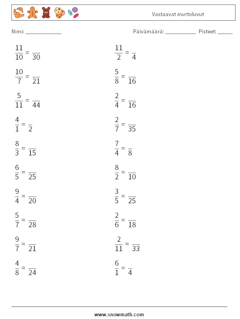 (20) Vastaavat murtoluvut Matematiikan laskentataulukot 7