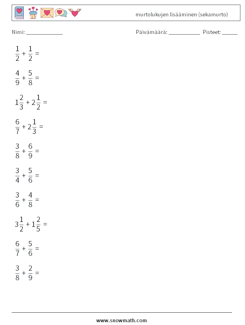 (10) murtolukujen lisääminen (sekamurto) Matematiikan laskentataulukot 8