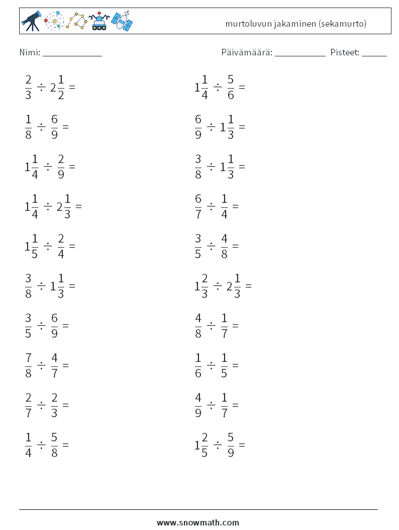 (20) murtoluvun jakaminen (sekamurto) Matematiikan laskentataulukot 4