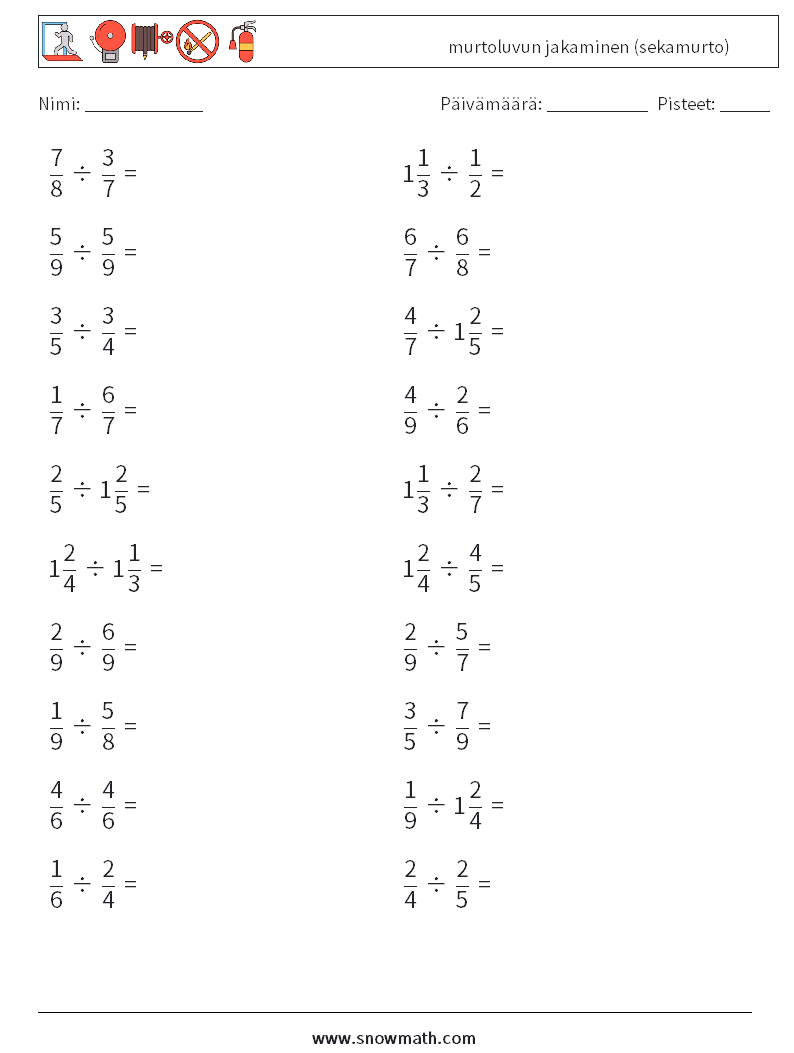(20) murtoluvun jakaminen (sekamurto) Matematiikan laskentataulukot 7