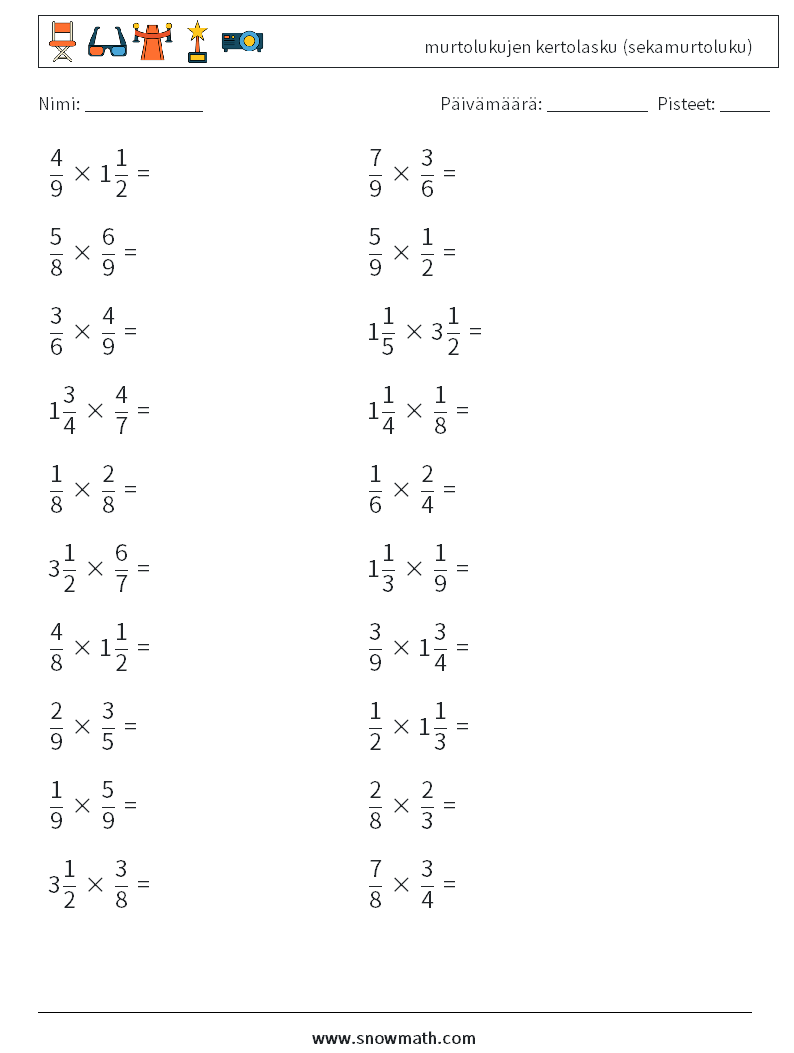 (20) murtolukujen kertolasku (sekamurtoluku) Matematiikan laskentataulukot 14