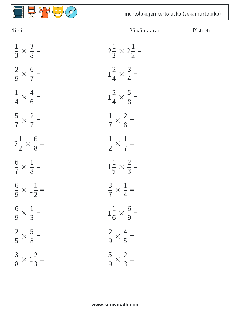 (20) murtolukujen kertolasku (sekamurtoluku) Matematiikan laskentataulukot 17