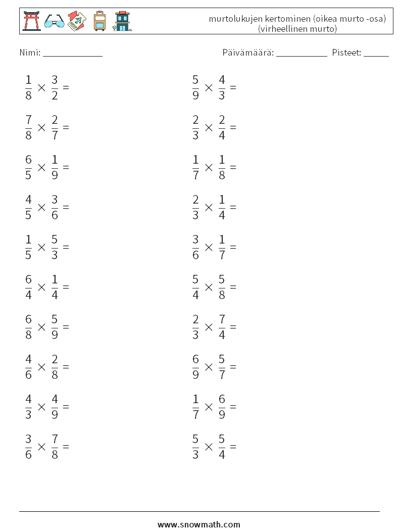 (20) murtolukujen kertominen (oikea murto -osa) (virheellinen murto) Matematiikan laskentataulukot 10