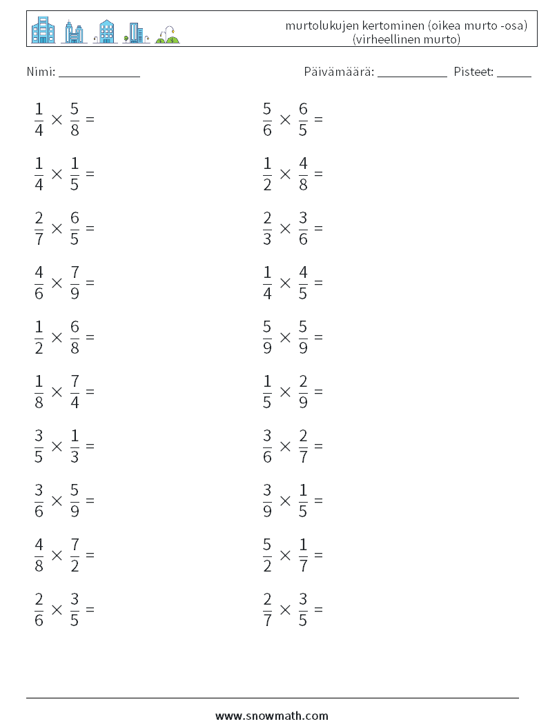 (20) murtolukujen kertominen (oikea murto -osa) (virheellinen murto) Matematiikan laskentataulukot 12