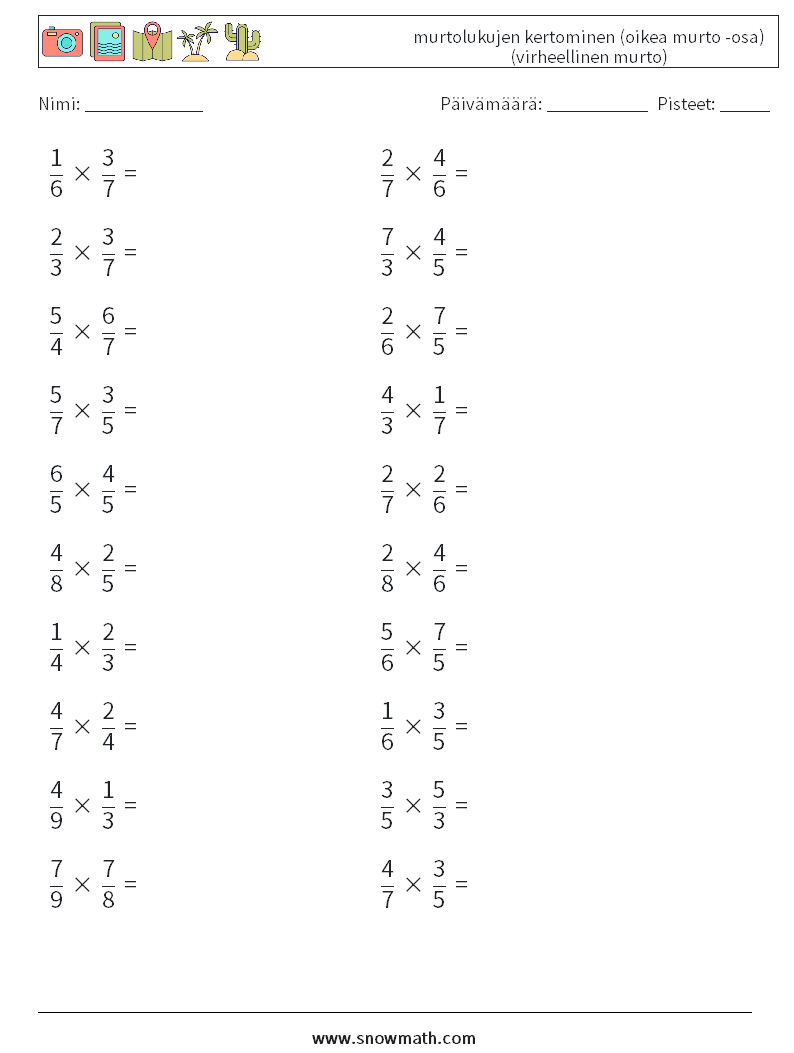 (20) murtolukujen kertominen (oikea murto -osa) (virheellinen murto) Matematiikan laskentataulukot 2