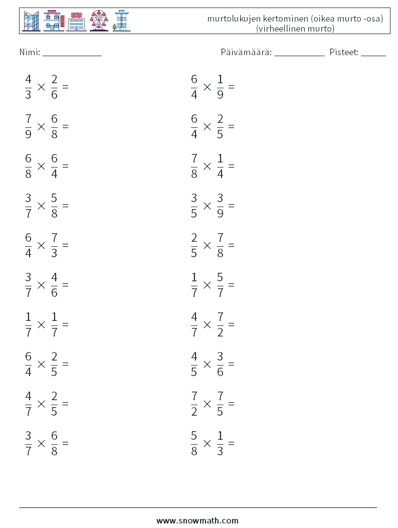 (20) murtolukujen kertominen (oikea murto -osa) (virheellinen murto) Matematiikan laskentataulukot 3