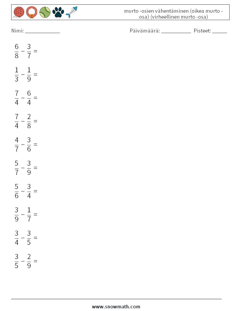 (10) murto -osien vähentäminen (oikea murto -osa) (virheellinen murto -osa) Matematiikan laskentataulukot 14