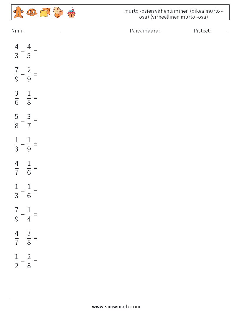 (10) murto -osien vähentäminen (oikea murto -osa) (virheellinen murto -osa) Matematiikan laskentataulukot 7