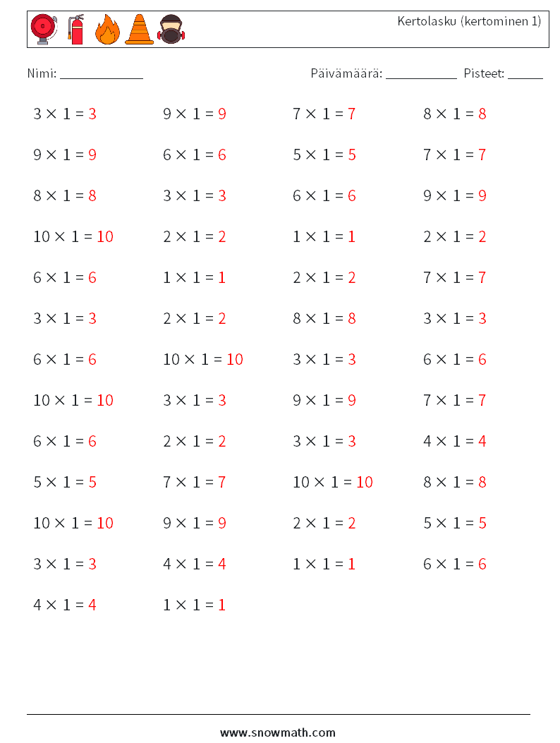 (50) Kertolasku (kertominen 1) Matematiikan laskentataulukot 1 Kysymys, vastaus