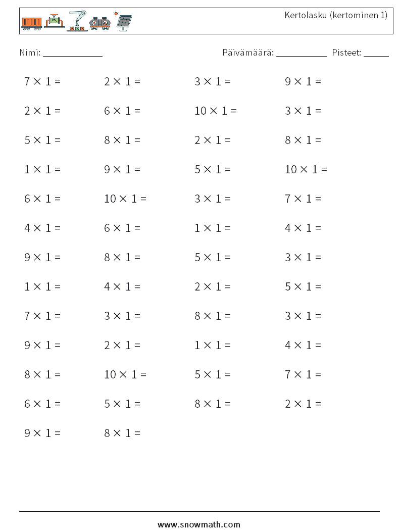 (50) Kertolasku (kertominen 1) Matematiikan laskentataulukot 2