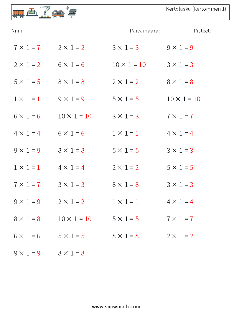 (50) Kertolasku (kertominen 1) Matematiikan laskentataulukot 2 Kysymys, vastaus