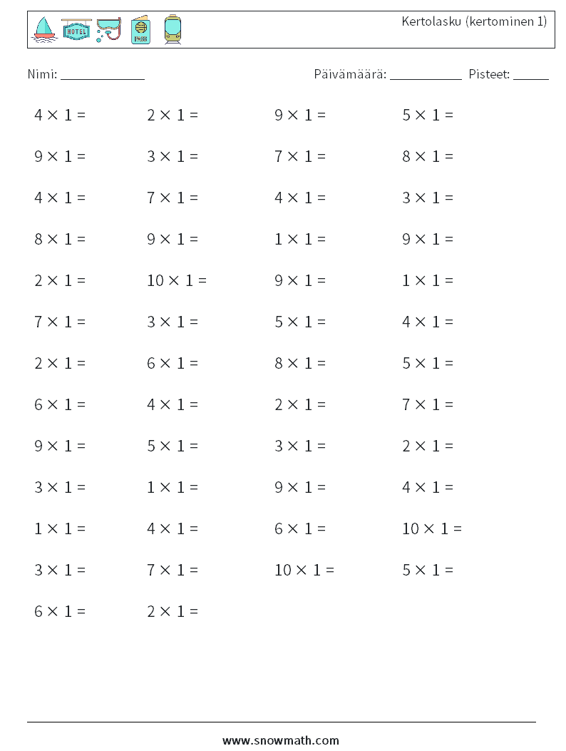 (50) Kertolasku (kertominen 1) Matematiikan laskentataulukot 4