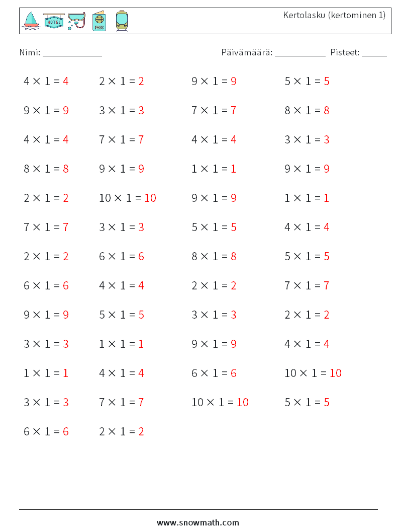(50) Kertolasku (kertominen 1) Matematiikan laskentataulukot 4 Kysymys, vastaus