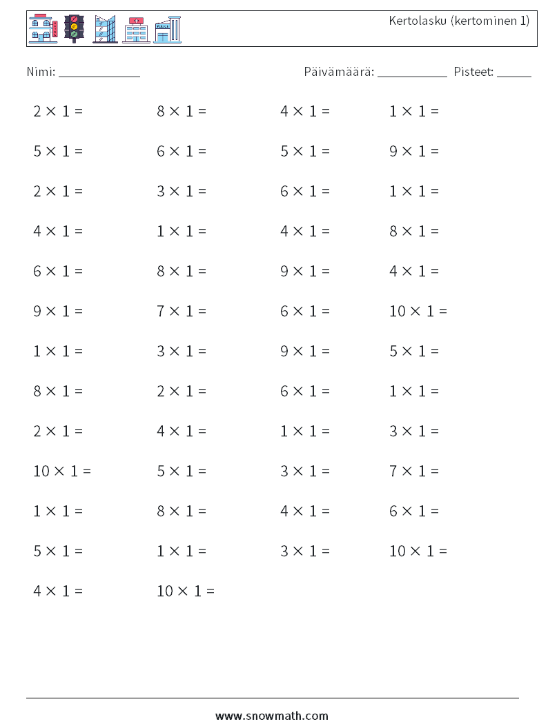 (50) Kertolasku (kertominen 1) Matematiikan laskentataulukot 5