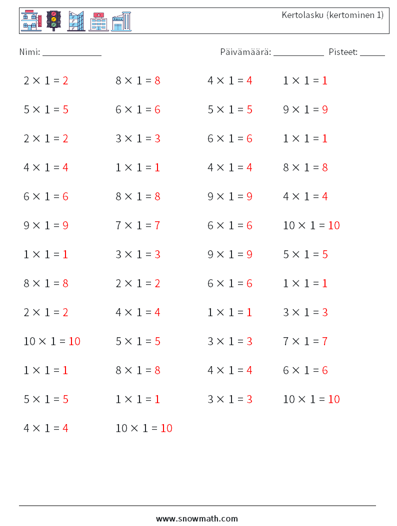 (50) Kertolasku (kertominen 1) Matematiikan laskentataulukot 5 Kysymys, vastaus