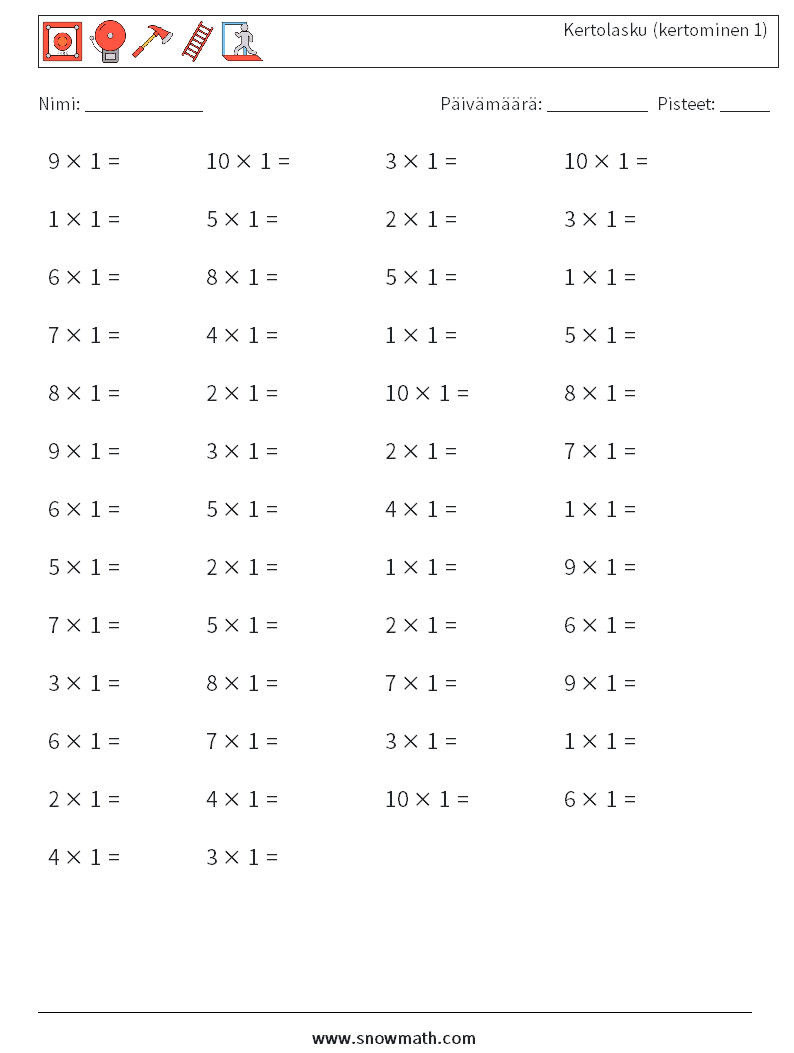 (50) Kertolasku (kertominen 1) Matematiikan laskentataulukot 7