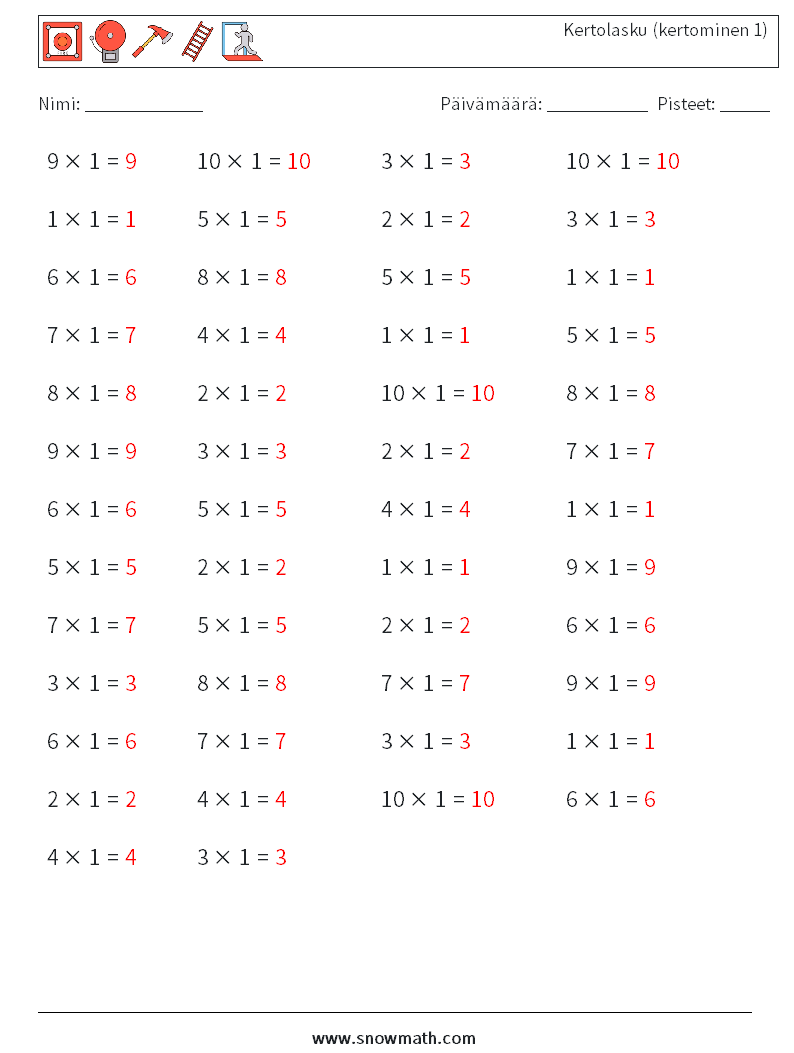 (50) Kertolasku (kertominen 1) Matematiikan laskentataulukot 7 Kysymys, vastaus