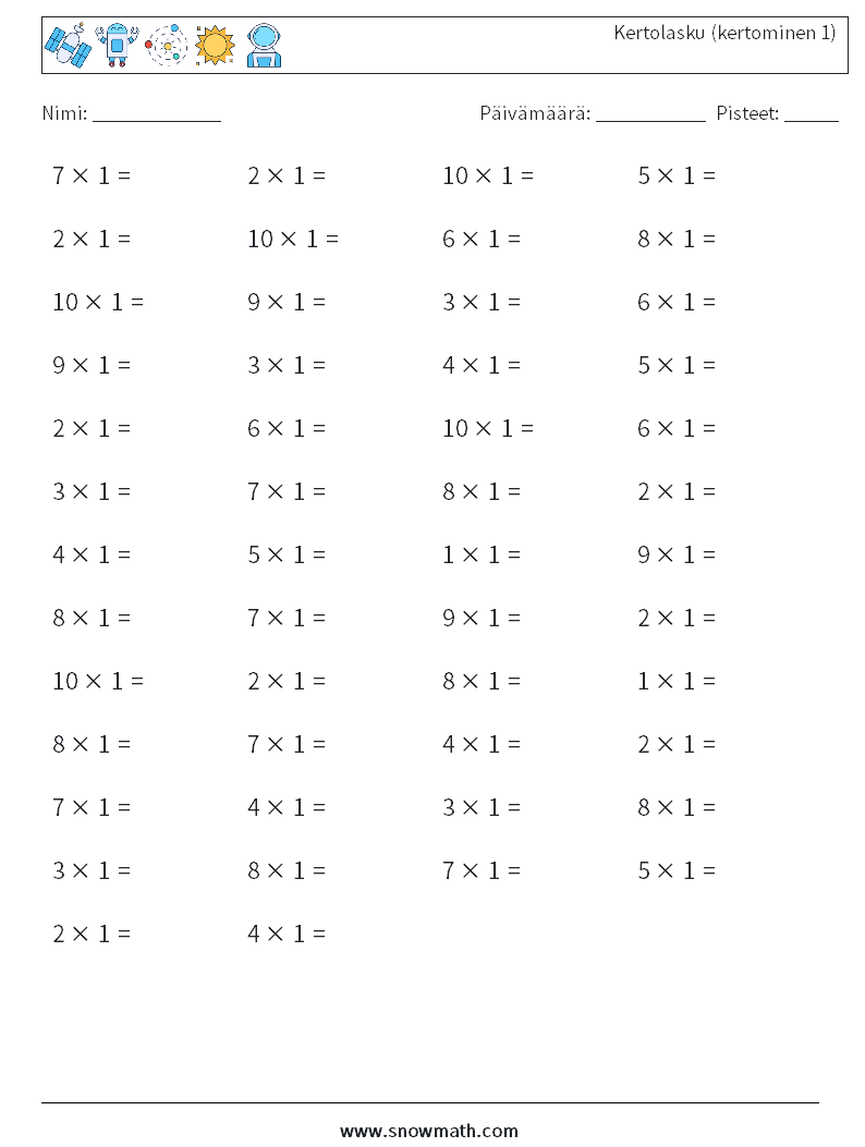 (50) Kertolasku (kertominen 1) Matematiikan laskentataulukot 8