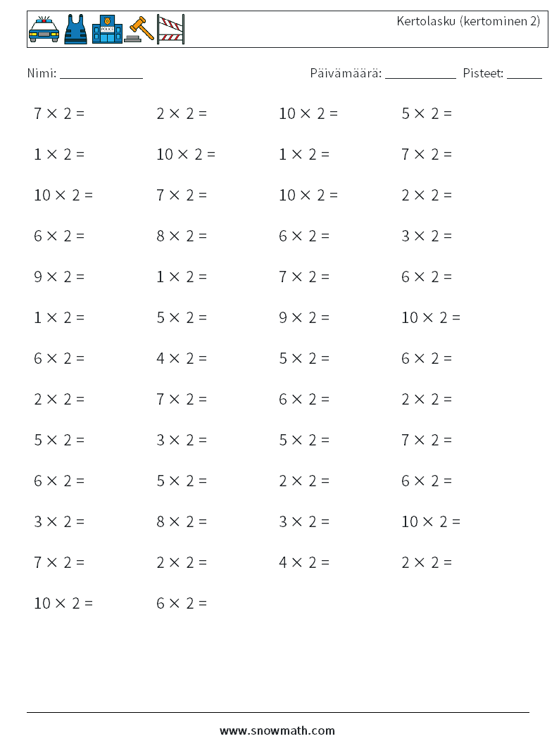 (50) Kertolasku (kertominen 2) Matematiikan laskentataulukot 1