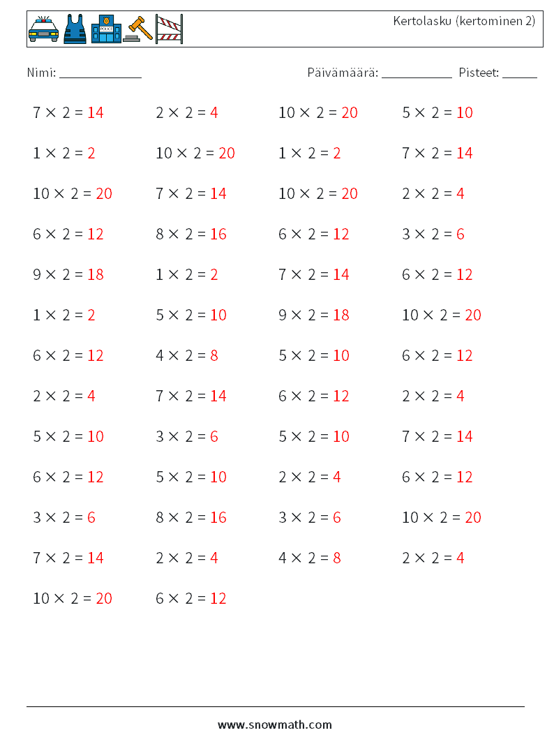 (50) Kertolasku (kertominen 2) Matematiikan laskentataulukot 1 Kysymys, vastaus