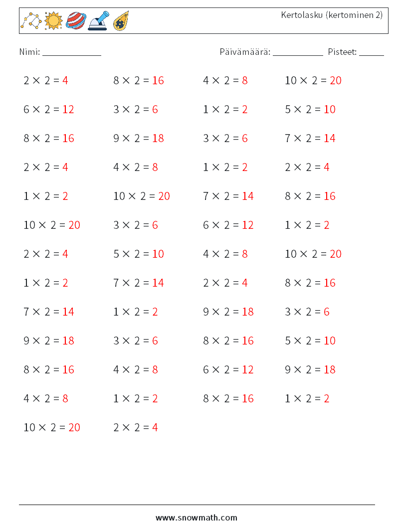 (50) Kertolasku (kertominen 2) Matematiikan laskentataulukot 4 Kysymys, vastaus