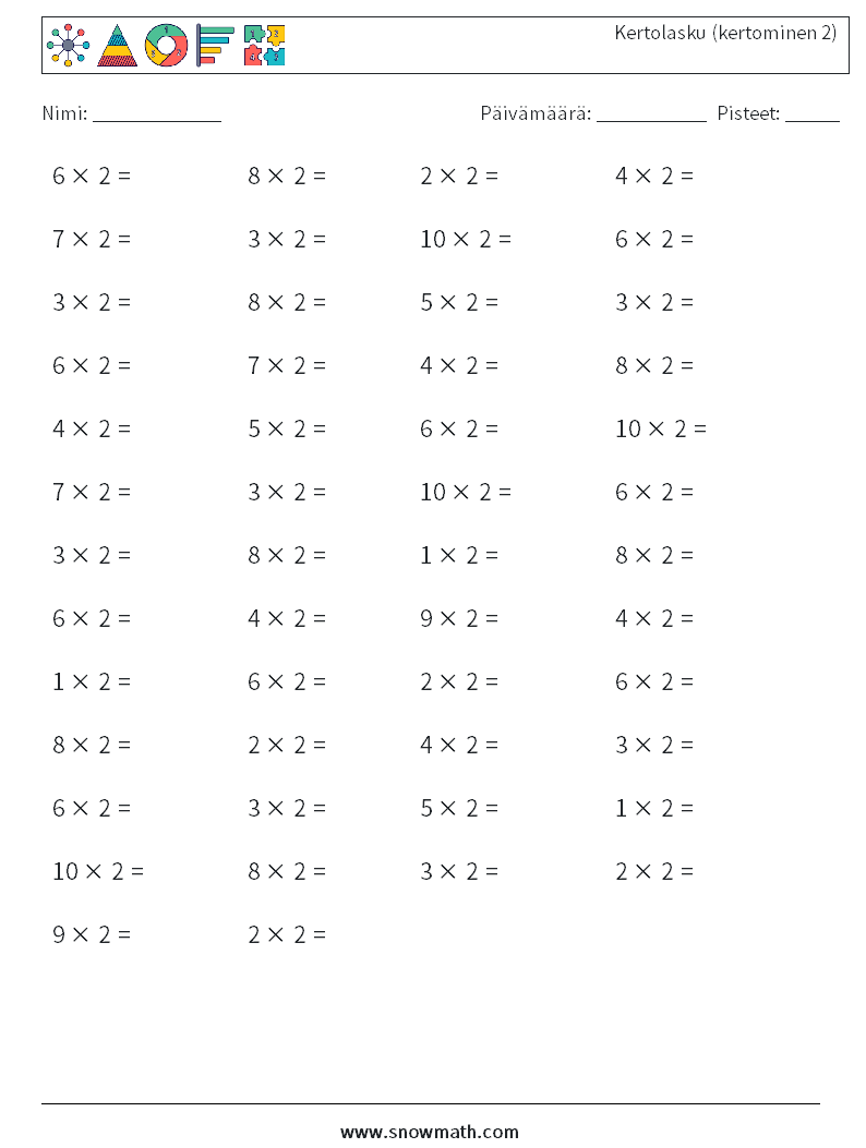 (50) Kertolasku (kertominen 2) Matematiikan laskentataulukot 5