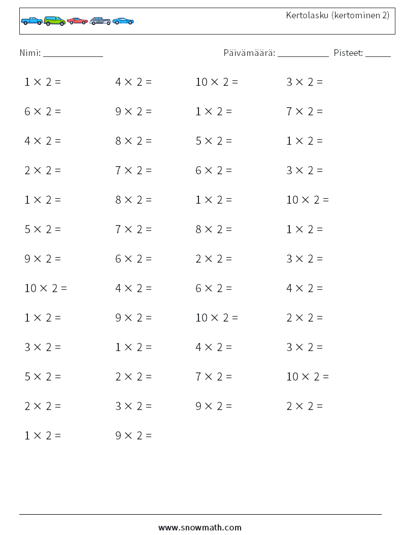 (50) Kertolasku (kertominen 2) Matematiikan laskentataulukot 6