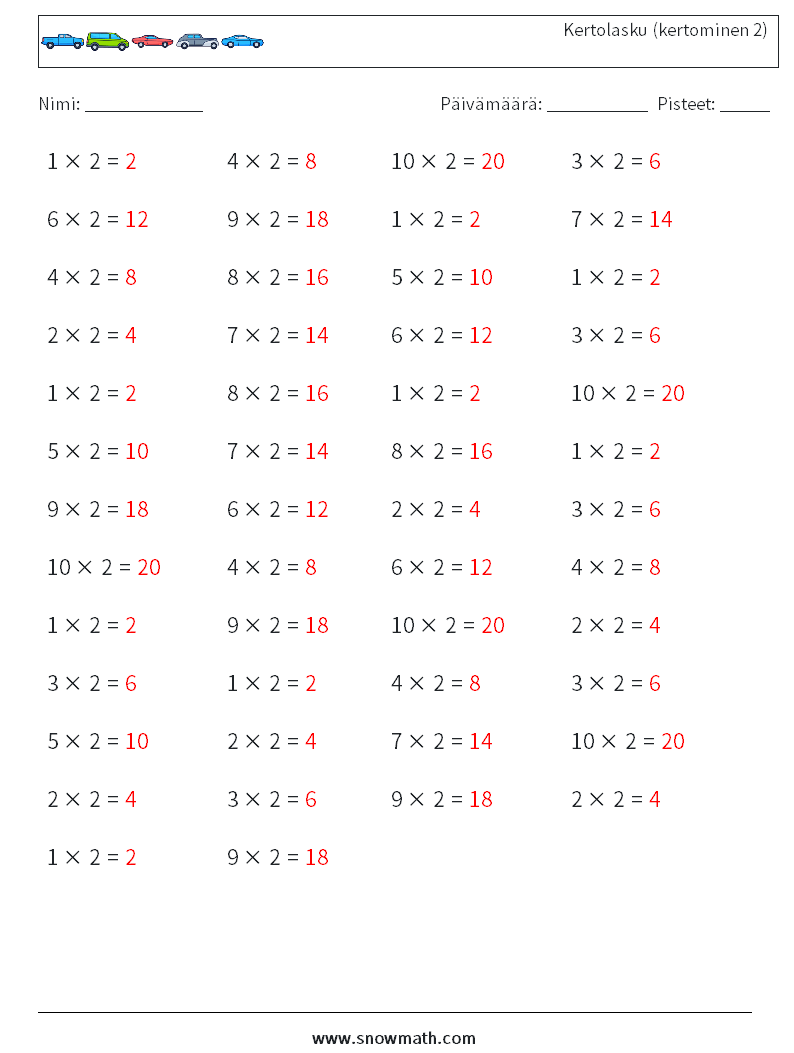 (50) Kertolasku (kertominen 2) Matematiikan laskentataulukot 6 Kysymys, vastaus