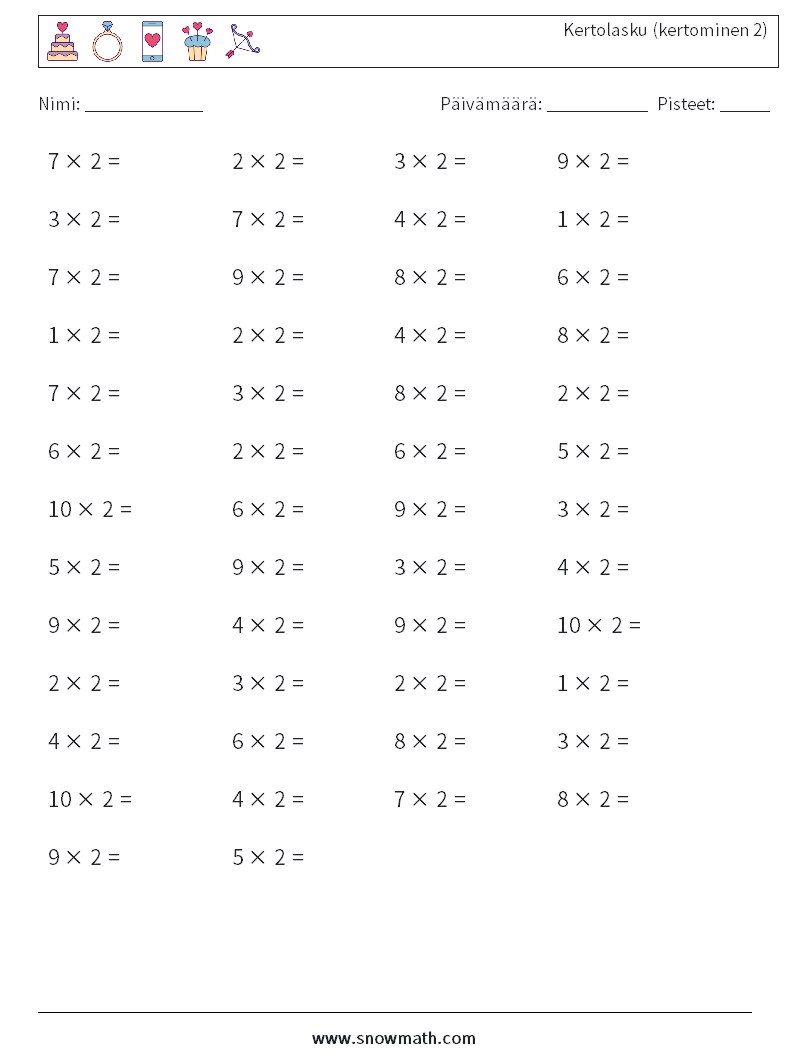 (50) Kertolasku (kertominen 2) Matematiikan laskentataulukot 7