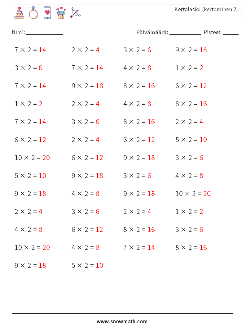 (50) Kertolasku (kertominen 2) Matematiikan laskentataulukot 7 Kysymys, vastaus