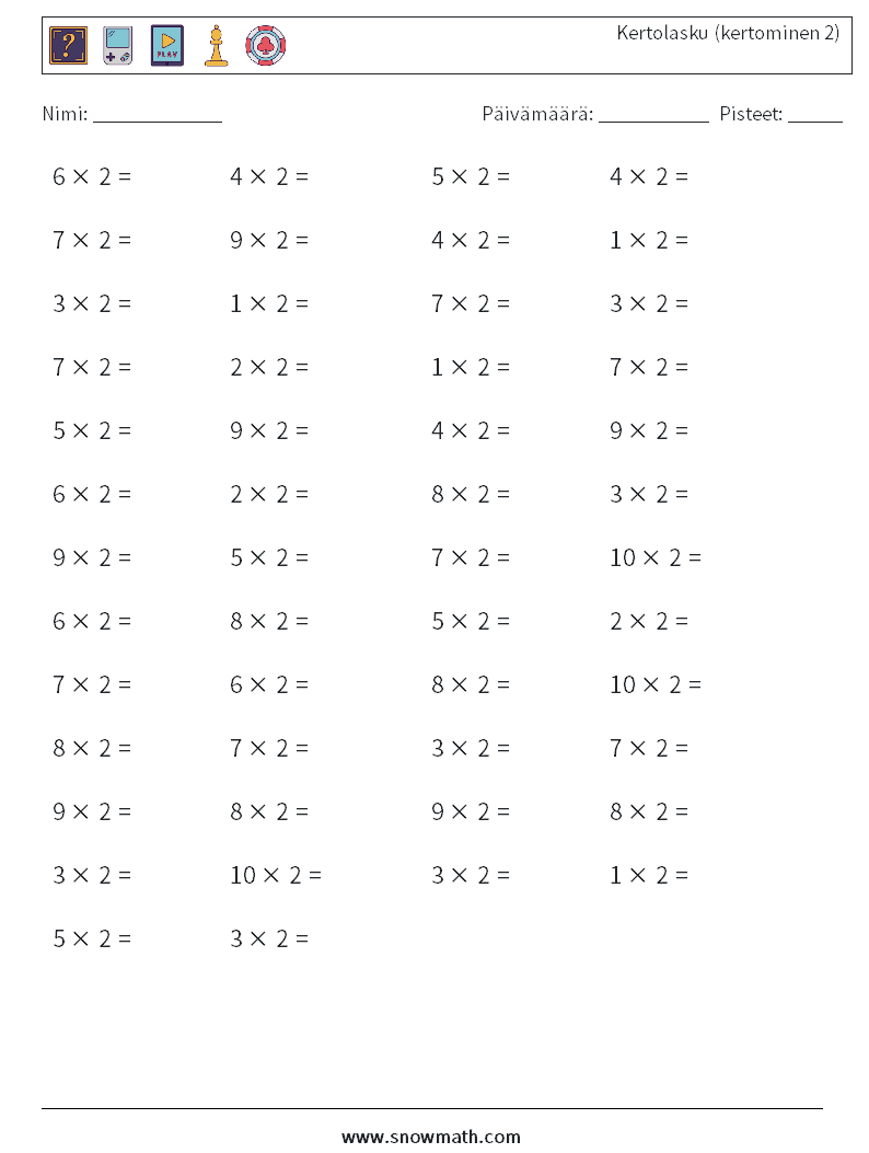 (50) Kertolasku (kertominen 2) Matematiikan laskentataulukot 9